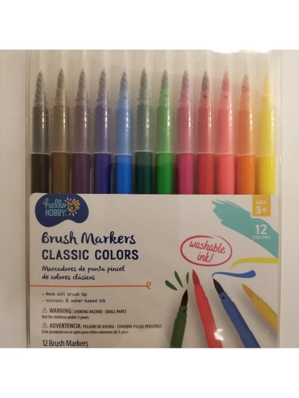 Hello Hobby Brush Markers 12 Classic Colors Washable NIP